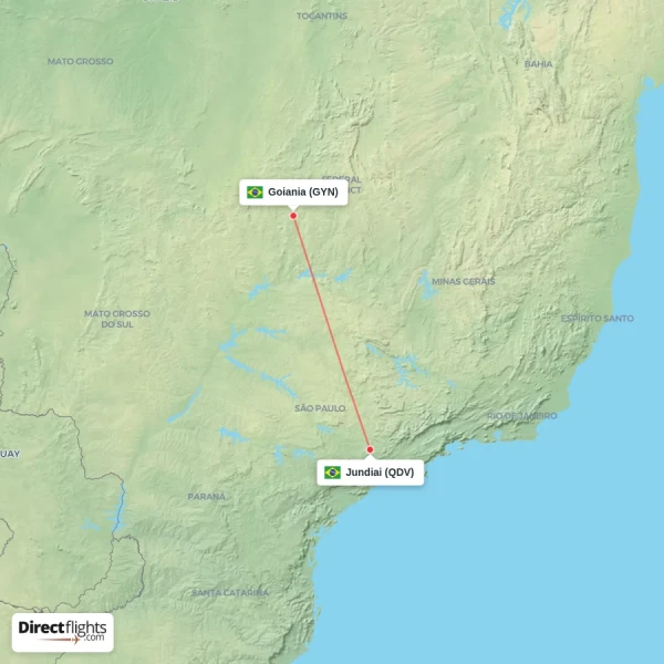 Jundiai - Goiania direct flight map