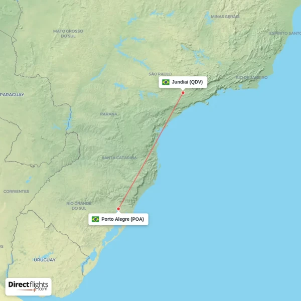 Jundiai - Porto Alegre direct flight map