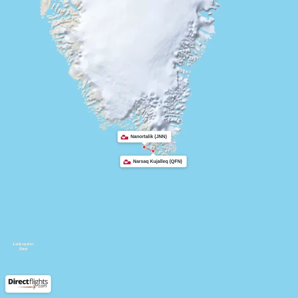 Narsaq Kujalleq - Nanortalik direct flight map
