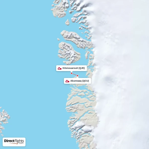 Kitsissuarsuit - Akunnaaq direct flight map