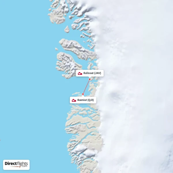 Ikamiut - Ilulissat direct flight map