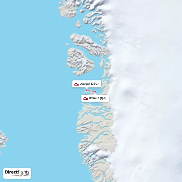 Ikamiut - Aasiaat direct flight map