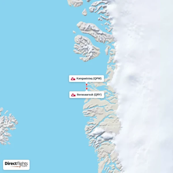 Kangaatsiaq - Ikerasaarsuk direct flight map