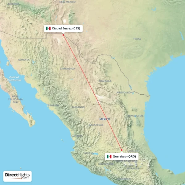 Queretaro - Ciudad Juarez direct flight map