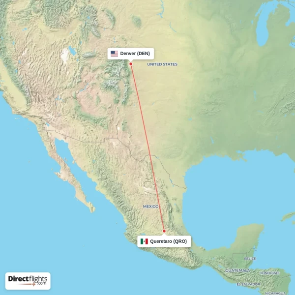 Queretaro - Denver direct flight map