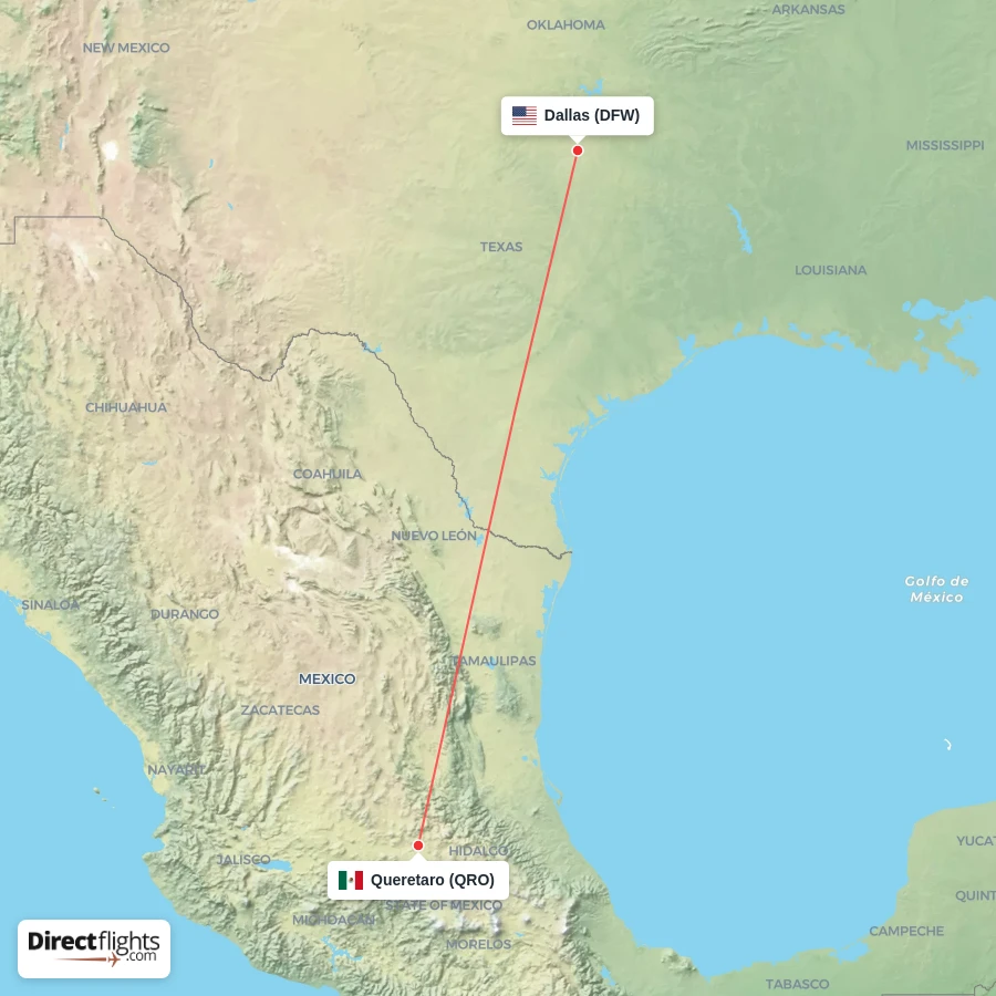 QRO - DFW route map