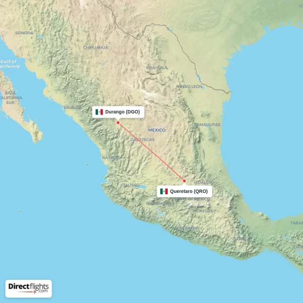 Queretaro - Durango direct flight map