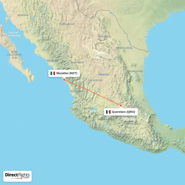 Queretaro - Mazatlan direct flight map