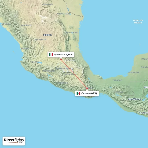 Queretaro - Oaxaca direct flight map