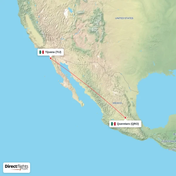 Queretaro - Tijuana direct flight map