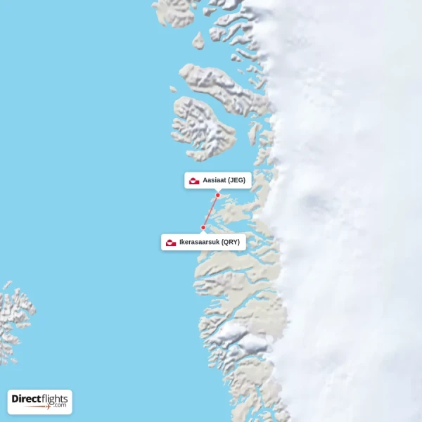 Ikerasaarsuk - Aasiaat direct flight map