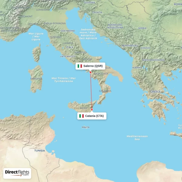 Salerno - Catania direct flight map