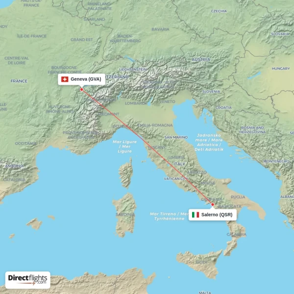 Salerno - Geneva direct flight map