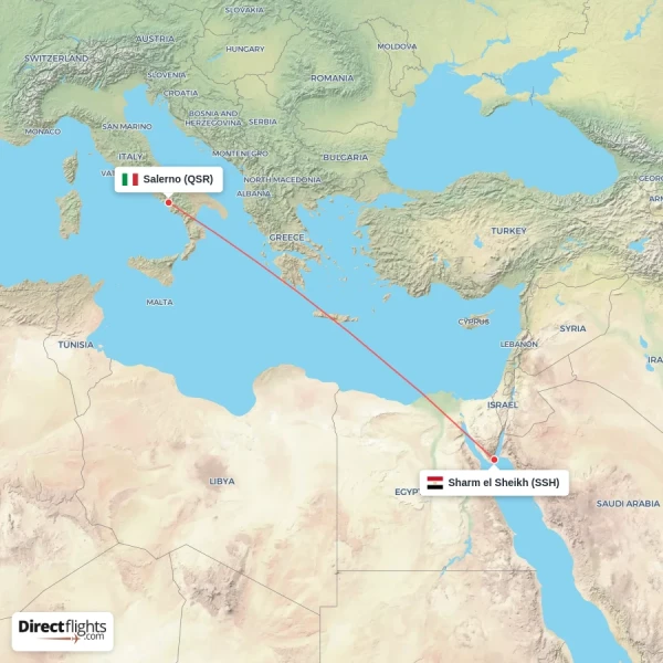Salerno - Sharm el Sheikh direct flight map