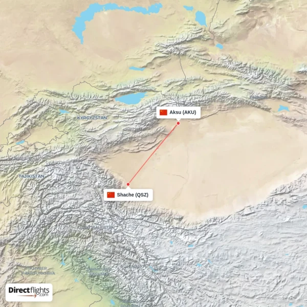 Shache - Aksu direct flight map