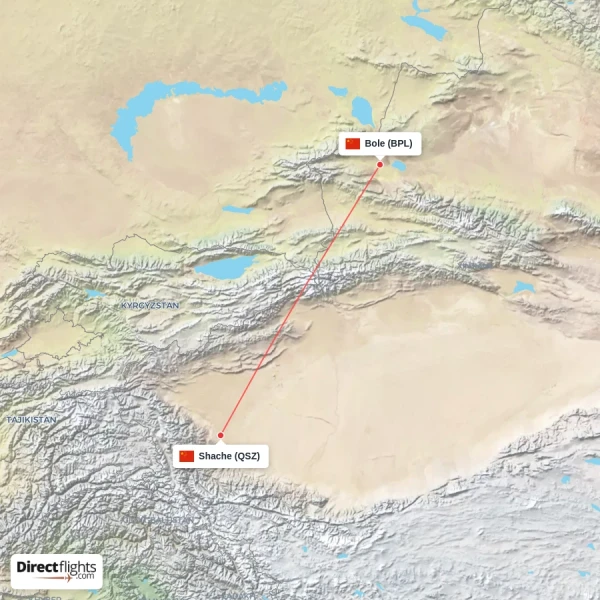 Shache - Bole direct flight map