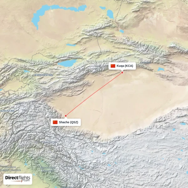 Shache - Kuqa direct flight map