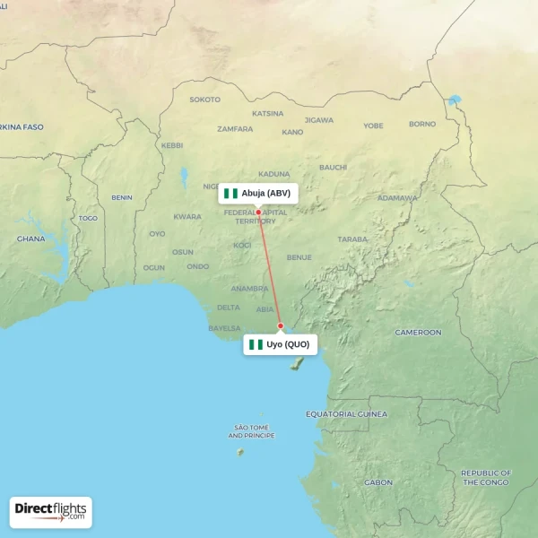 Uyo - Abuja direct flight map