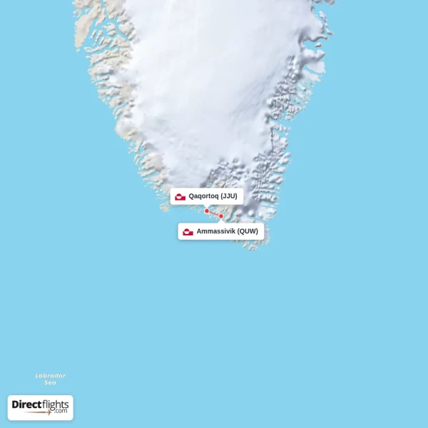 Ammassivik - Qaqortoq direct flight map