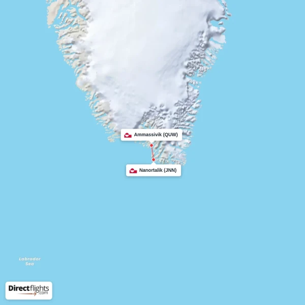 Ammassivik - Nanortalik direct flight map