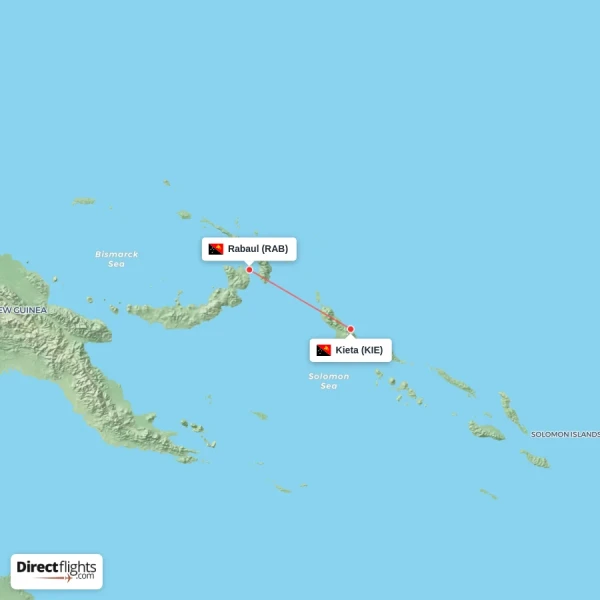Rabaul - Kieta direct flight map