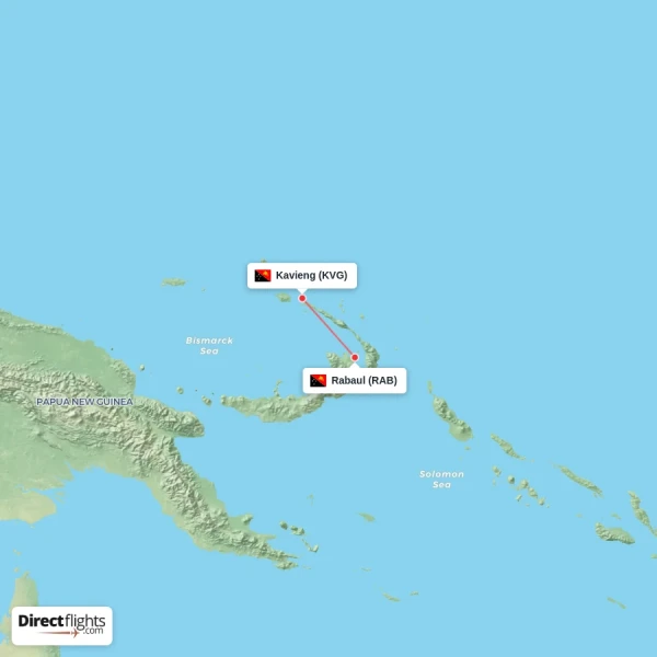 Rabaul - Kavieng direct flight map