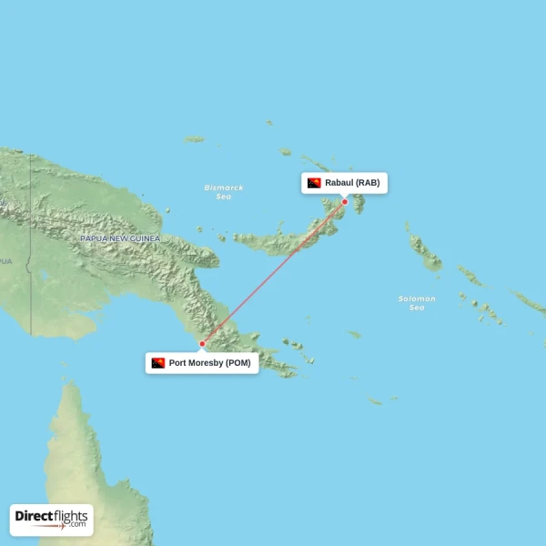 Rabaul - Port Moresby direct flight map