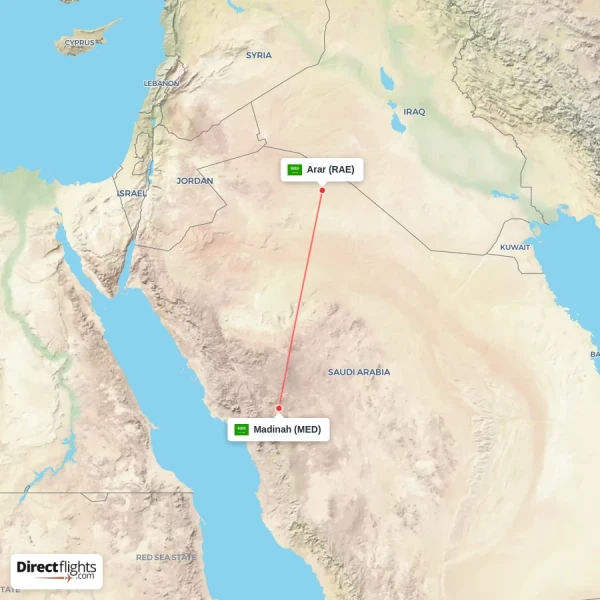 Arar - Madinah direct flight map