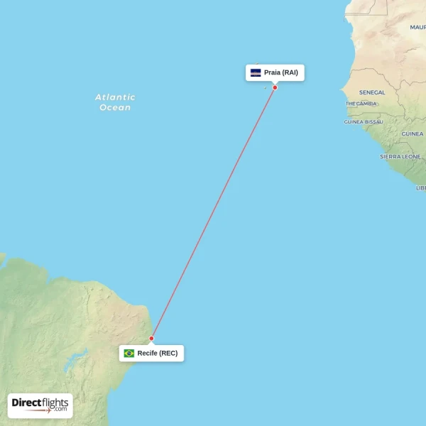 Praia - Recife direct flight map