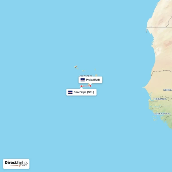 Praia - Sao Filipe direct flight map