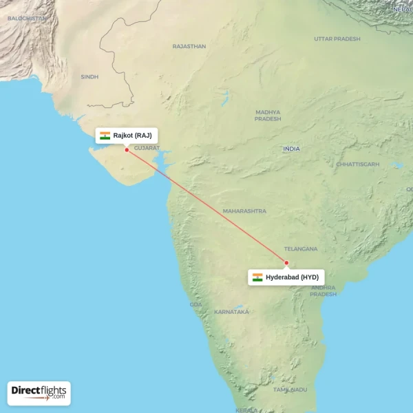 Rajkot - Hyderabad direct flight map
