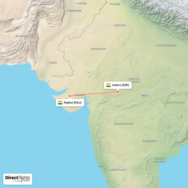 Rajkot - Indore direct flight map