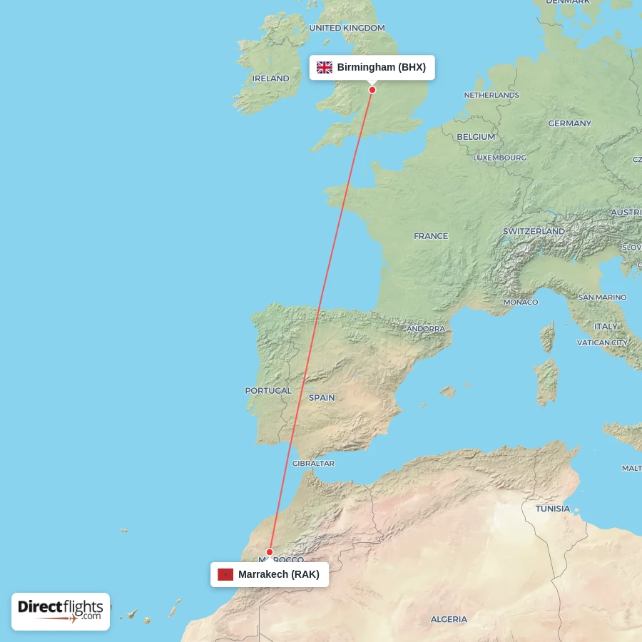 RAK - BHX route map