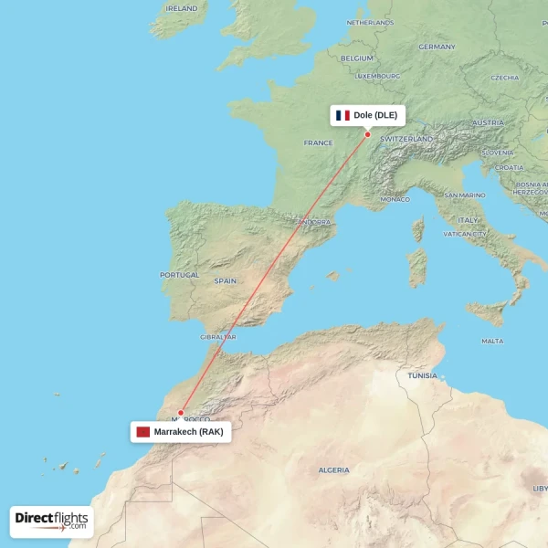 Marrakech - Dole direct flight map