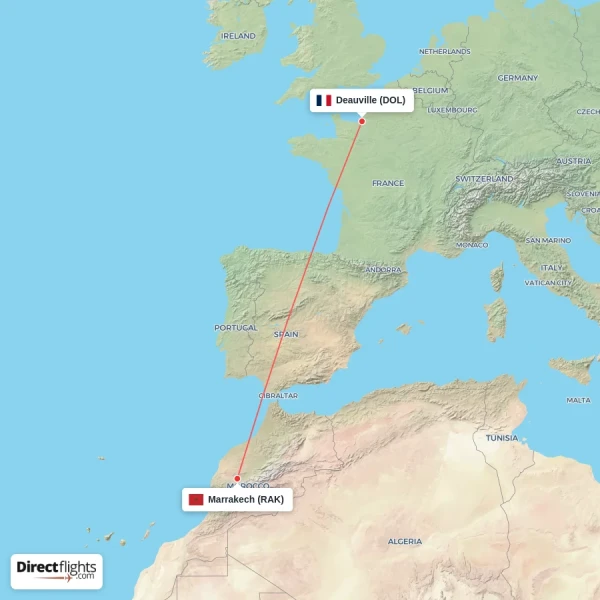 Marrakech - Deauville direct flight map