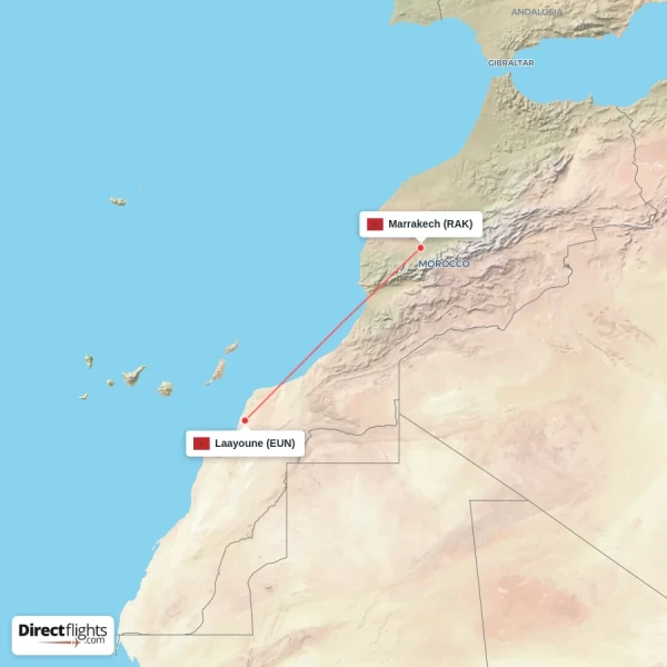 Marrakech - Laayoune direct flight map