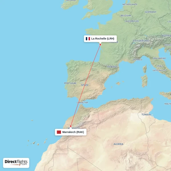 Marrakech - La Rochelle direct flight map