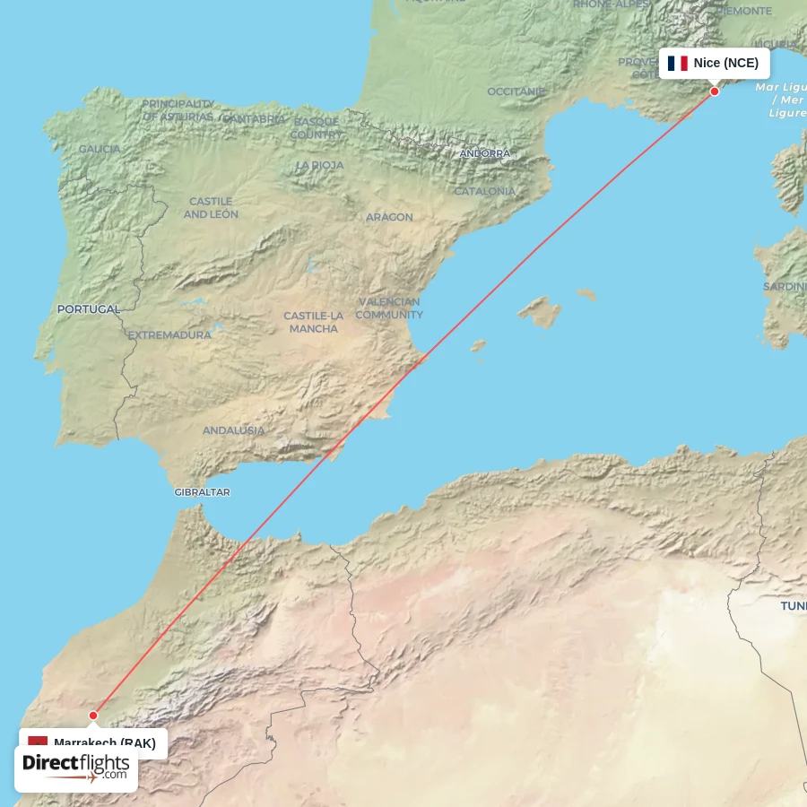 RAK - NCE route map