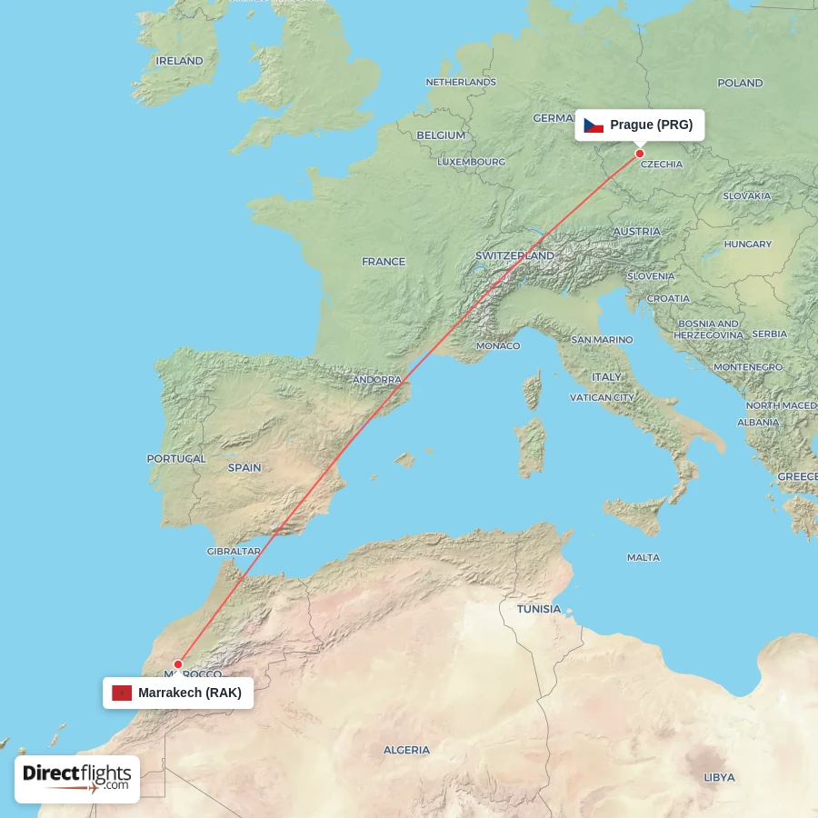 RAK - PRG route map