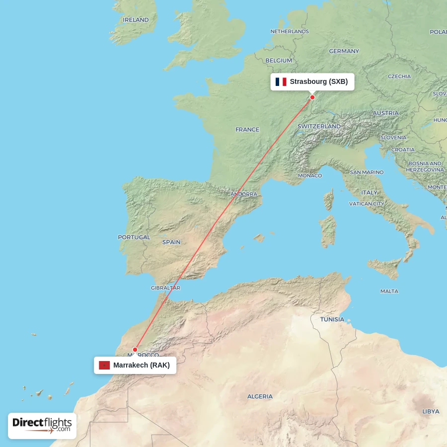 RAK - SXB route map