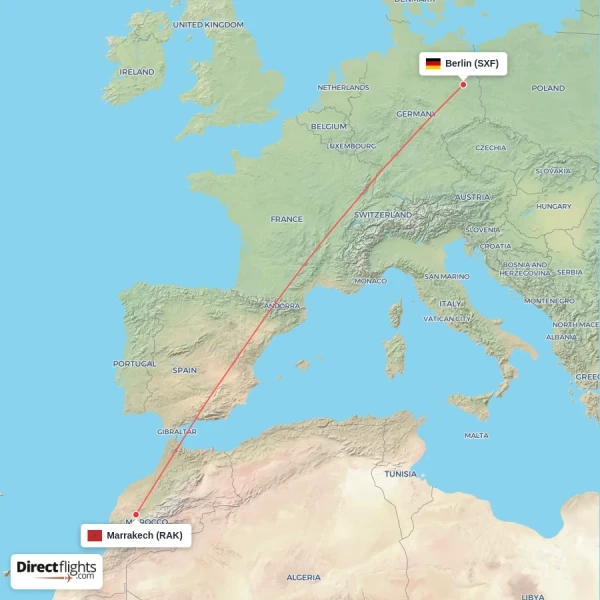 Marrakech - Berlin direct flight map
