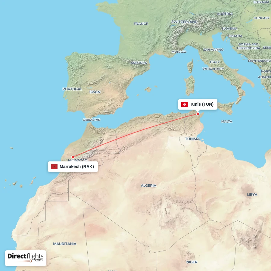 RAK - TUN route map
