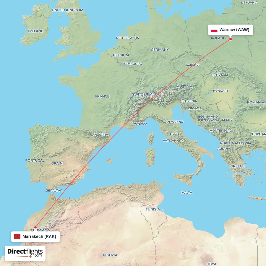 RAK - WAW route map