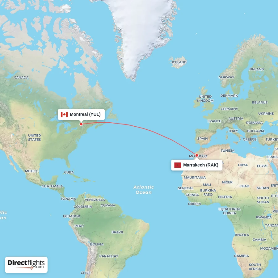 RAK - YUL route map