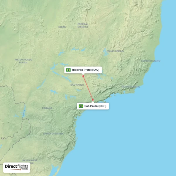 Ribeirao Preto - Sao Paulo direct flight map