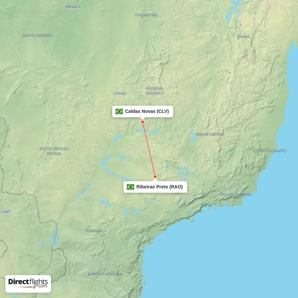 Ribeirao Preto - Caldas Novas direct flight map