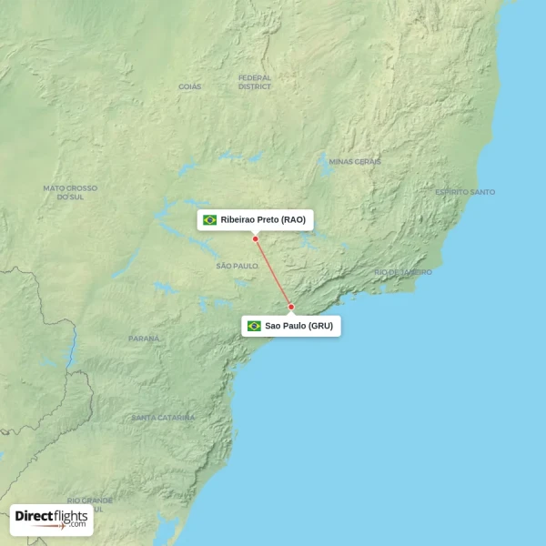 Ribeirao Preto - Sao Paulo direct flight map