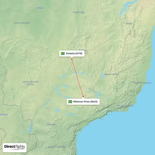 Ribeirao Preto - Goiania direct flight map