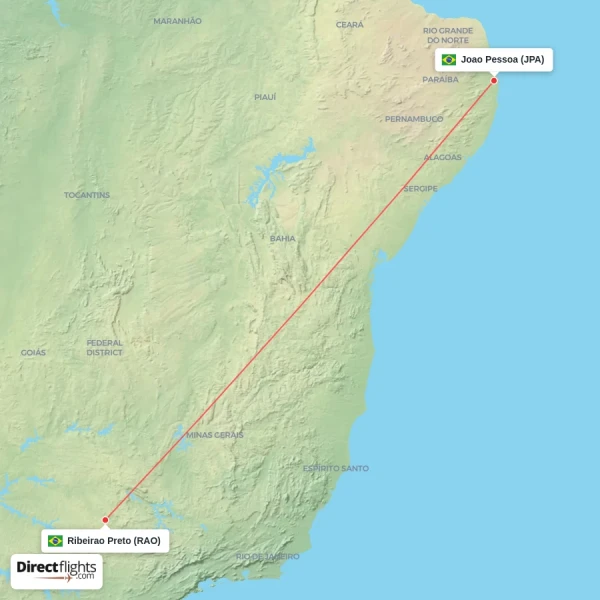 Ribeirao Preto - Joao Pessoa direct flight map