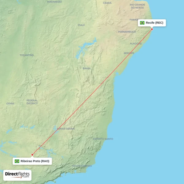 Ribeirao Preto - Recife direct flight map